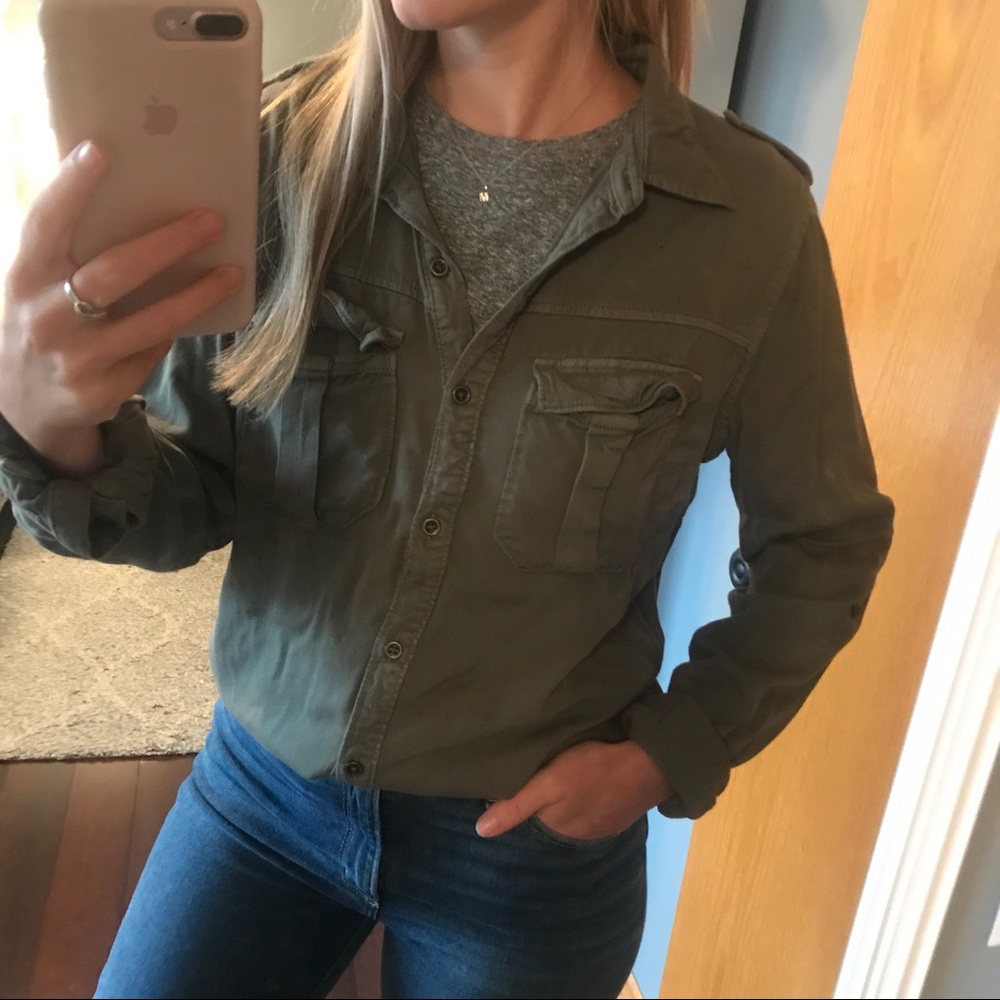 Army Green Button Up Shirt - Picture 3 of 8